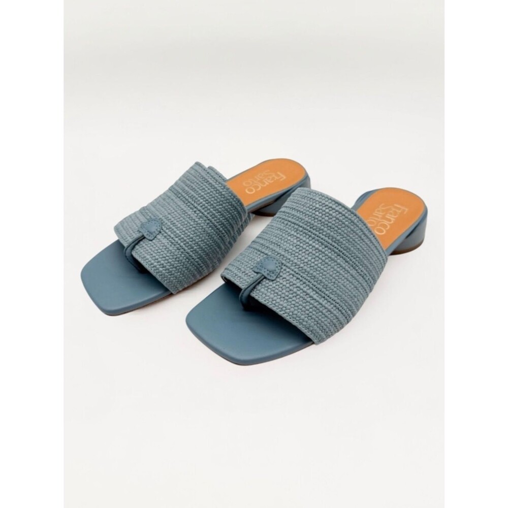 Franco Sarto Loran Woven Square Toe Mules Thong Slide Sandals Dusty Blue 5 NEW